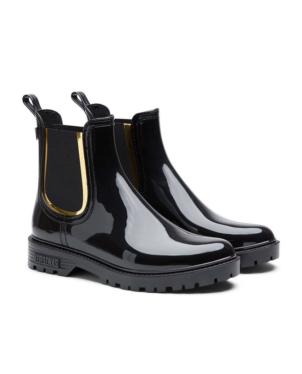 Rain Boots Gaudi Brillo Espejo Negro/Oro