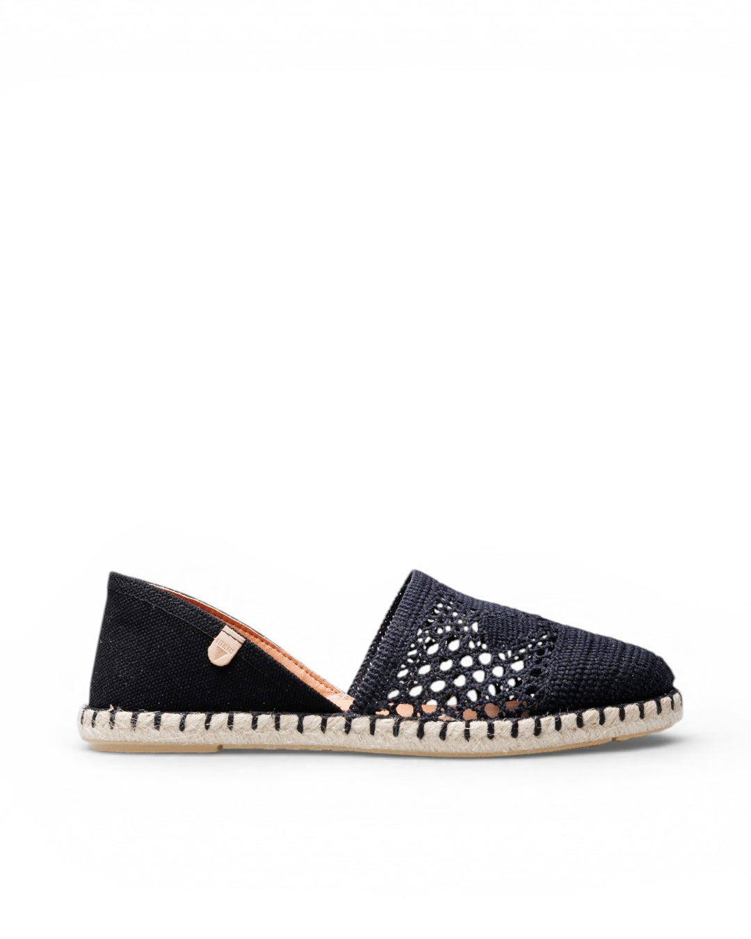 Alpargatas Planas Carmen Crochet-Lino/Serraje Negro/Negro