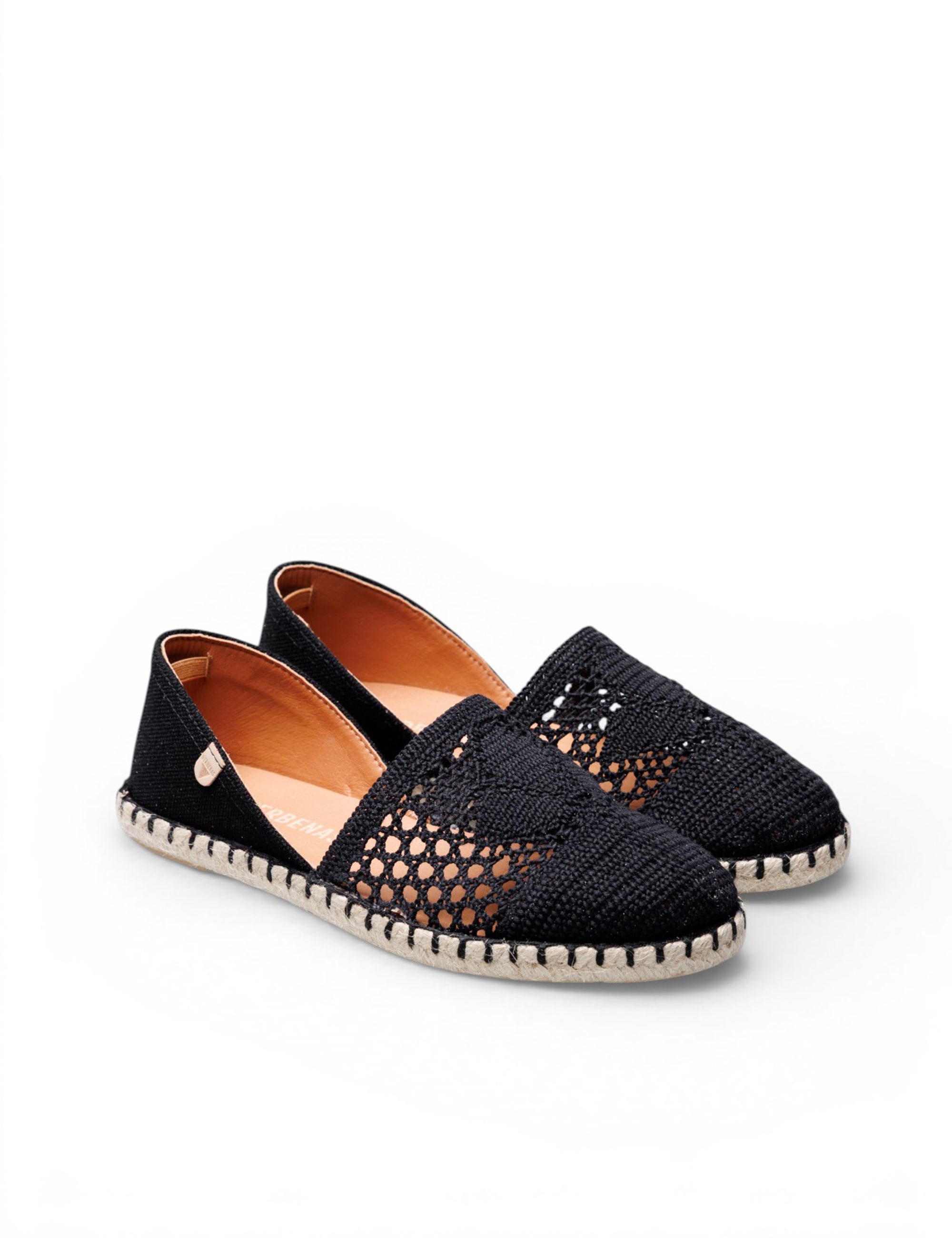 Alpargatas Planas Carmen Crochet-Lino/Serraje Negro/Negro