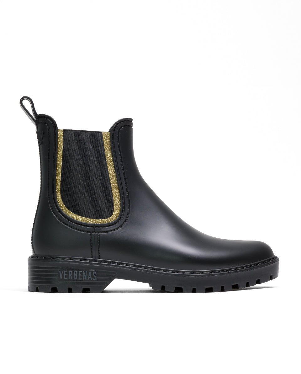 Botas Agua Gaudi Mate Glitter Negro-Oro