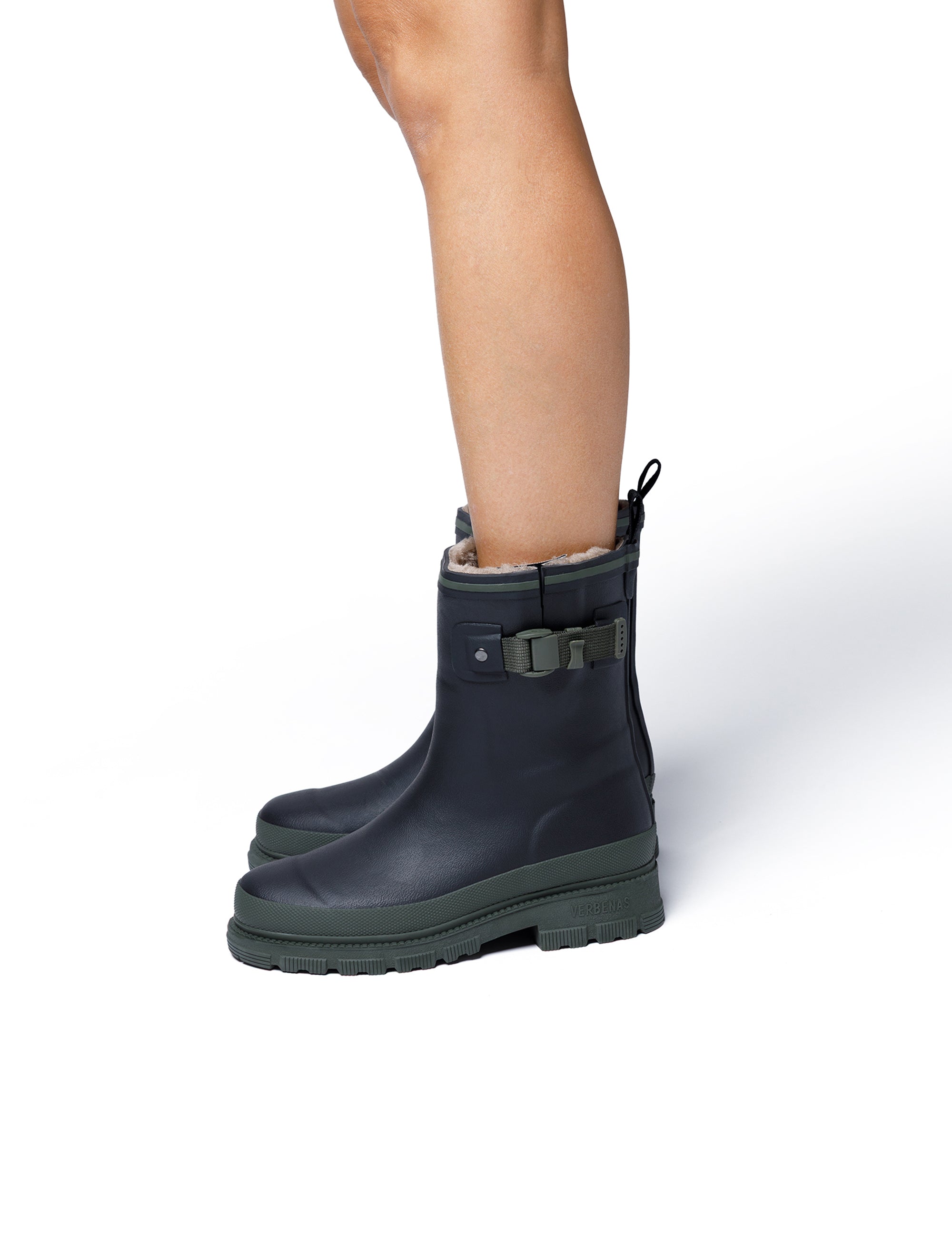 Stivali da pioggia Lina Fur Smooth Black/Kaki