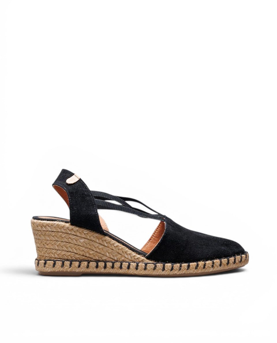 Alpargatas Con Cuña Maika Serraje/Tan Negro