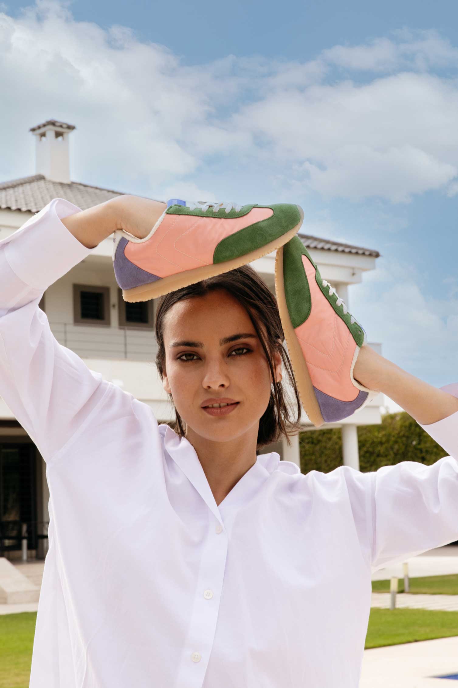 Sneakers One Nylon/serraje Coral/muschio/lavanda